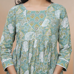 Women Ferozi Cotton kurta with cotton pant & dupatta