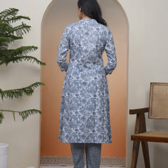 Women Grey panel kurta with cotton pant & dupatta