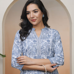 Women Grey panel kurta with cotton pant & dupatta