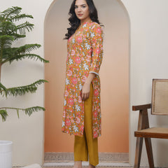 Women Mustard Cotton printed Straight Kurti