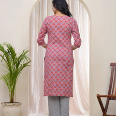 Women Pink Cotton printed Straight Kurti