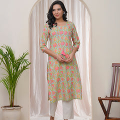 Women Multi Cotton printed Straight Kurti