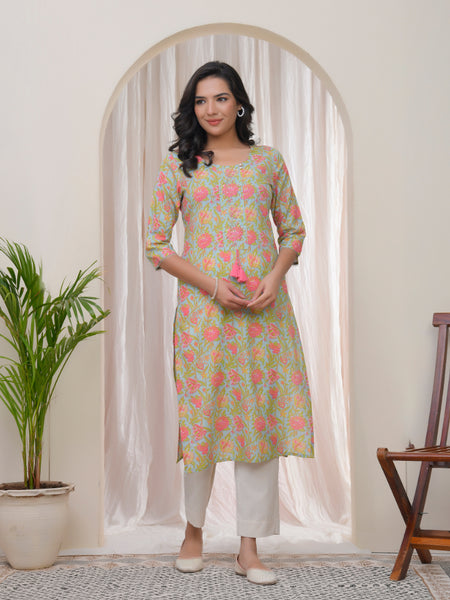 Women Multi Cotton printed Straight Kurti