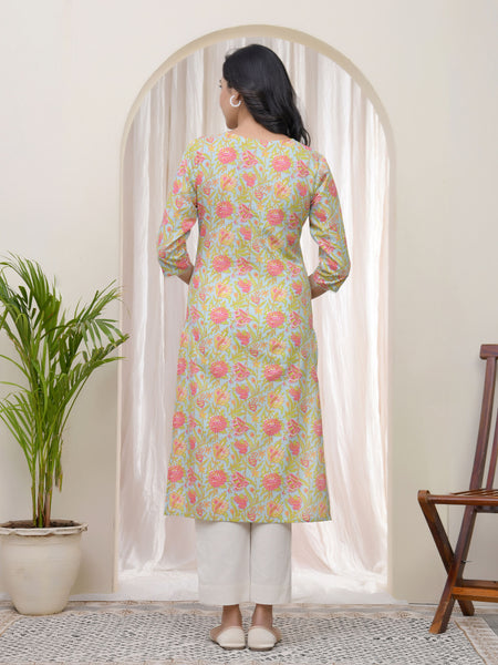 Women Multi Cotton printed Straight Kurti
