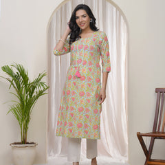 Women Multi Cotton printed Straight Kurti