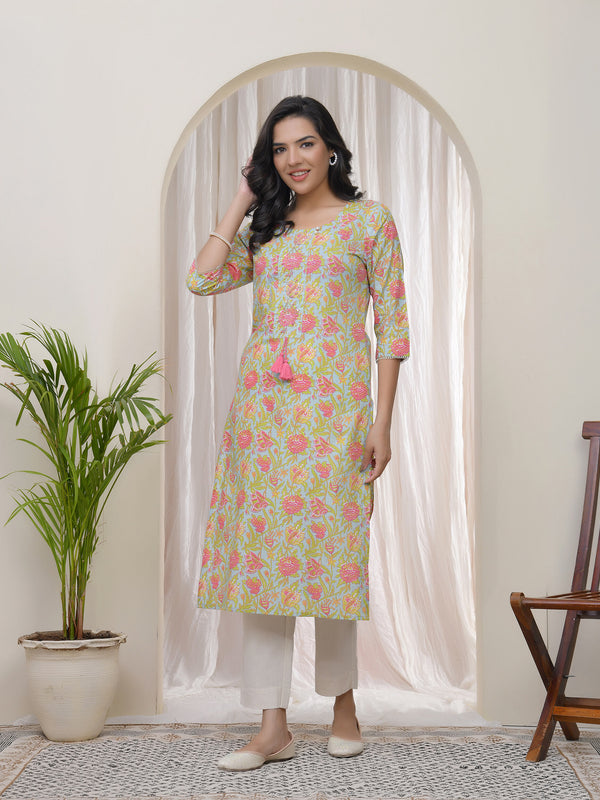 Women Multi Cotton printed Straight Kurti