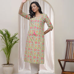 Women Multi Cotton printed Straight Kurti