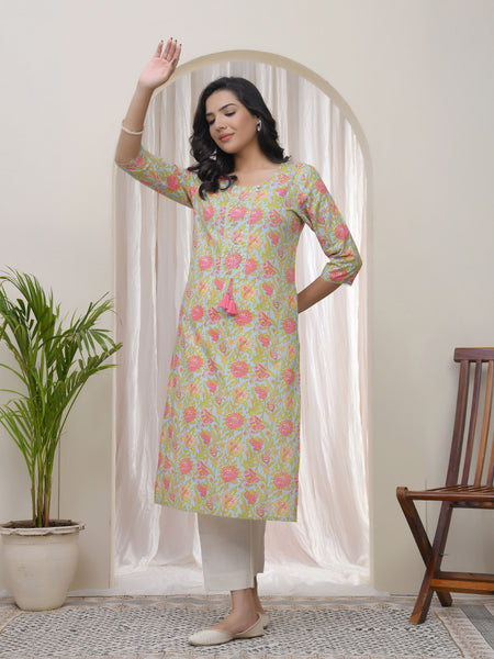 Women Multi Cotton printed Straight Kurti