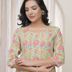 Women Multi Cotton printed Straight Kurti
