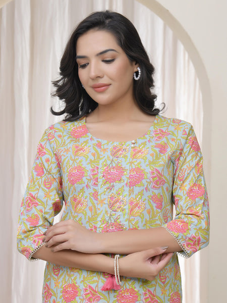 Women Multi Cotton printed Straight Kurti