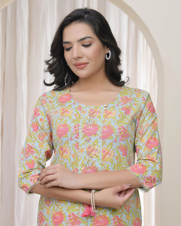 Women Multi Cotton printed Straight Kurti