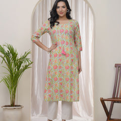 Women Multi Cotton printed Straight Kurti