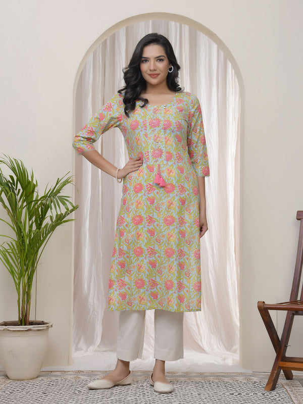Women Multi Cotton printed Straight Kurti