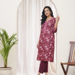 Women Magenta Cotton printed Straight Kurti