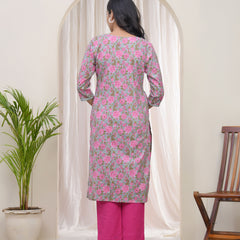 Women Grey Cotton printed Straight Kurti