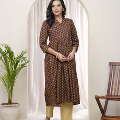 Brown boonta Cotton printed gathered Kurti