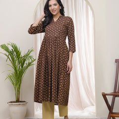 Brown boonta Cotton printed gathered Kurti