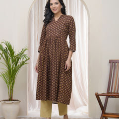 Brown boonta Cotton printed gathered Kurti