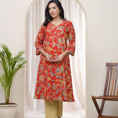 Women Red Cotton angrakha kurta