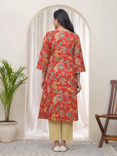 Women Red Cotton angrakha kurta