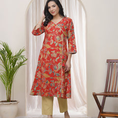 Women Red Cotton angrakha kurta