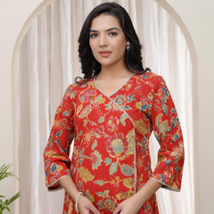 Women Red Cotton angrakha kurta