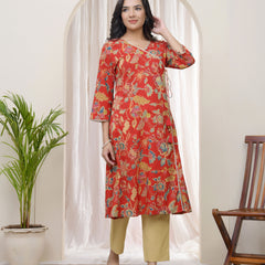 Women Red Cotton angrakha kurta