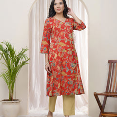 Women Red Cotton angrakha kurta