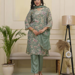 Women tissue shimmer kurta with silk pant & dupatta