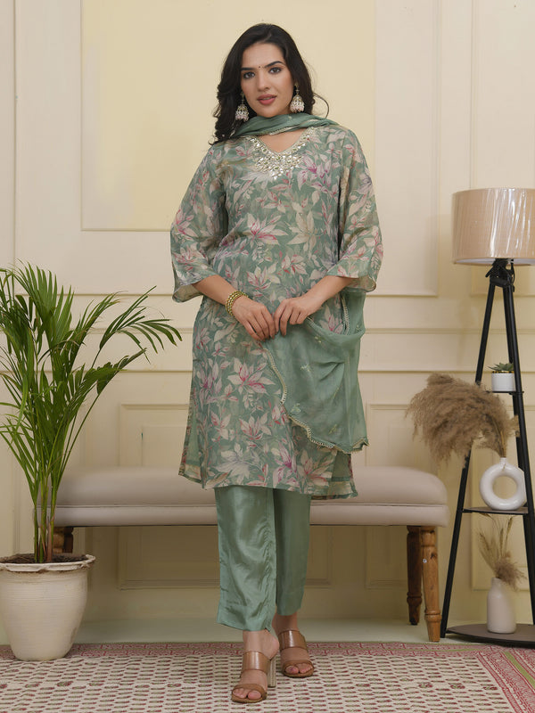Women tissue shimmer kurta with silk pant & dupatta