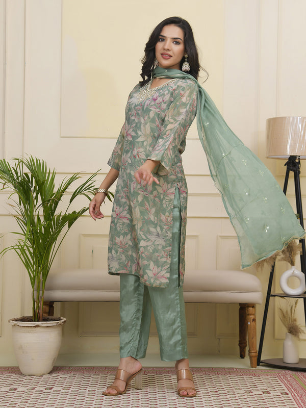 Women tissue shimmer kurta with silk pant & dupatta