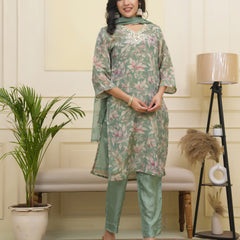 Women tissue shimmer kurta with silk pant & dupatta