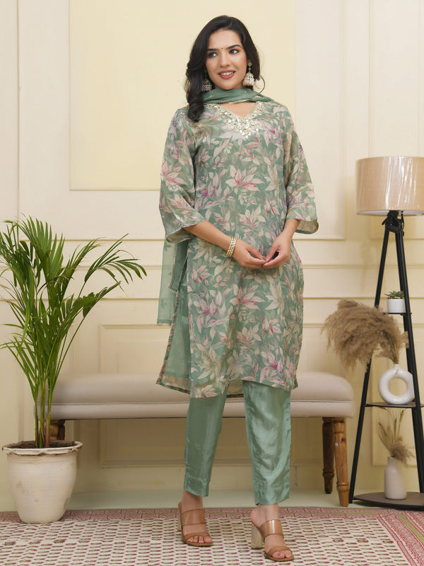 Women tissue shimmer kurta with silk pant & dupatta