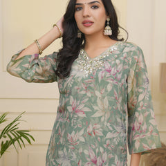 Women tissue shimmer kurta with silk pant & dupatta