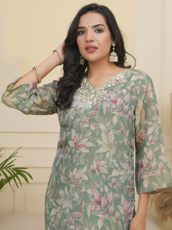 Women tissue shimmer kurta with silk pant & dupatta