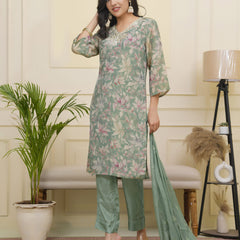 Women tissue shimmer kurta with silk pant & dupatta