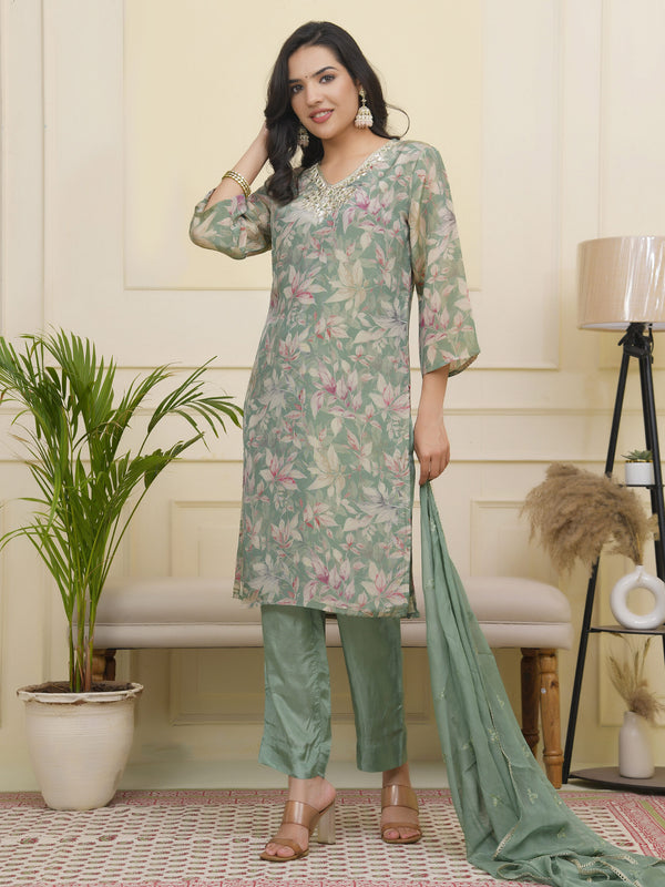 Women tissue shimmer kurta with silk pant & dupatta