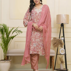 Women tissue shimmer kurta with silk pant & dupatta