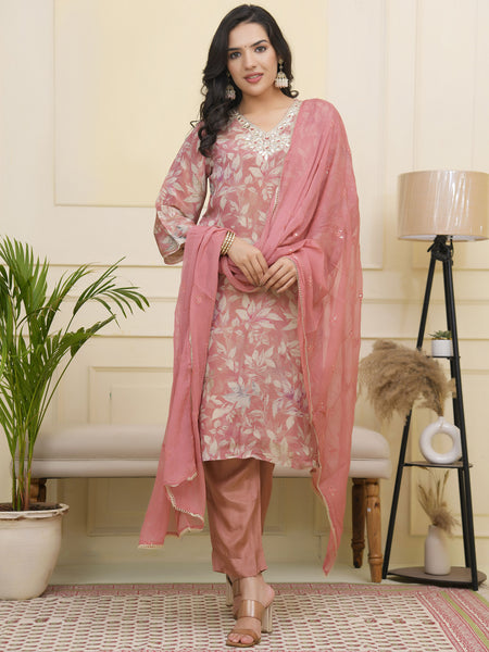 Women tissue shimmer kurta with silk pant & dupatta