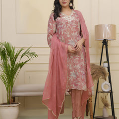 Women tissue shimmer kurta with silk pant & dupatta