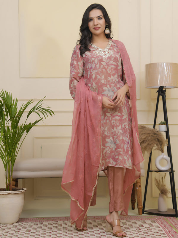 Women tissue shimmer kurta with silk pant & dupatta