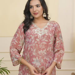 Women tissue shimmer kurta with silk pant & dupatta