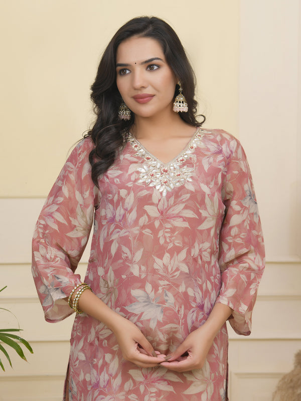 Women tissue shimmer kurta with silk pant & dupatta
