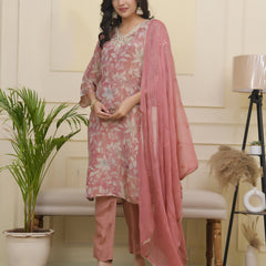 Women tissue shimmer kurta with silk pant & dupatta