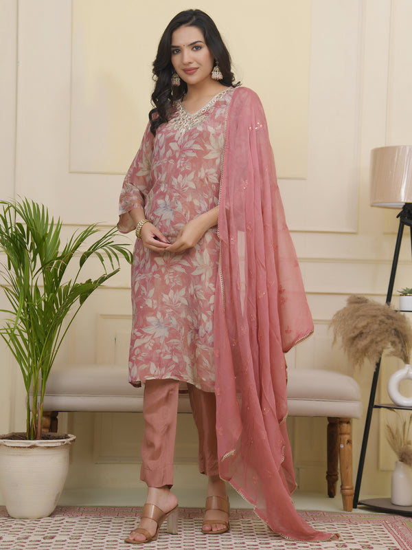 Women tissue shimmer kurta with silk pant & dupatta