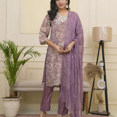 Women tissue shimmer kurta with silk pant & dupatta