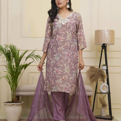 Women tissue shimmer kurta with silk pant & dupatta
