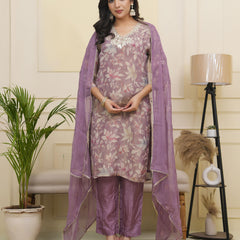 Women tissue shimmer kurta with silk pant & dupatta