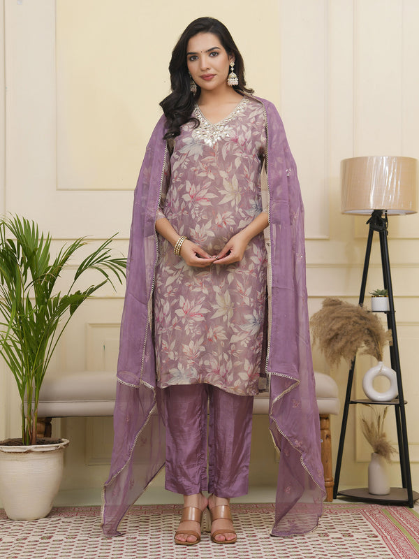 Women tissue shimmer kurta with silk pant & dupatta