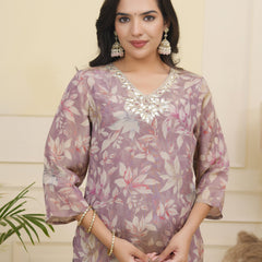 Women tissue shimmer kurta with silk pant & dupatta